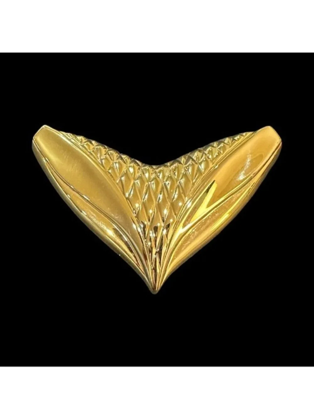 Vintage Gold Tone Chevron Brooch Pin Textured Design 2.75 x 2 Inches Elegant Sta
